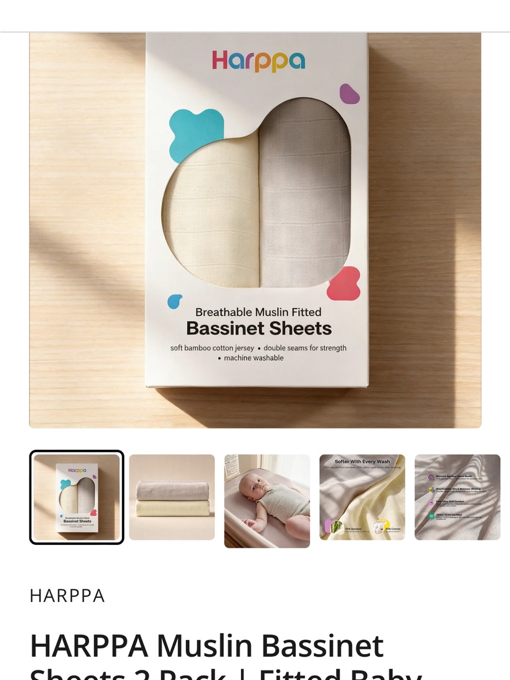 NEW Harppa Muslin Bassinet Sheets - Buttercream Yellow+Warm Pepple, 2-Pack